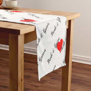 Bride Groom Table Red Hearts Short Table Runner