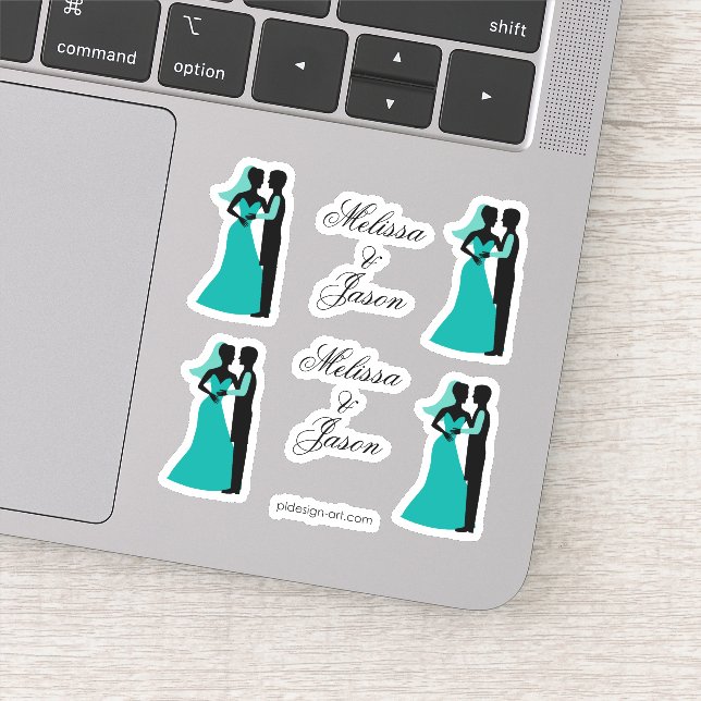 Bride Groom Teal Elegant Wedding Sticker (Detail)