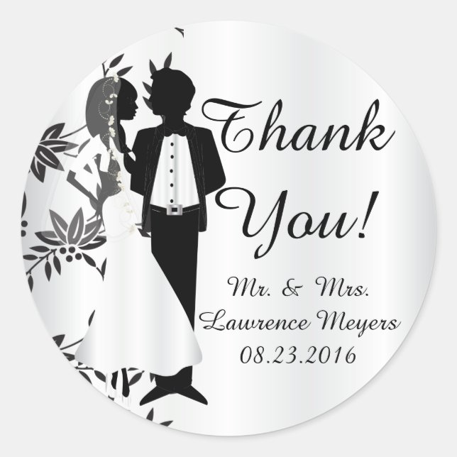 Bride & Groom Thank You Classic Round Sticker (Front)