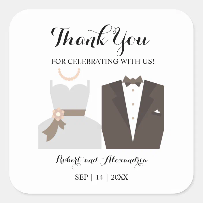 Bride and Groom Custom Labels Wedding Decor Color Coordinated Bridal Shower Personalized Stickers Round Stickers Thank you