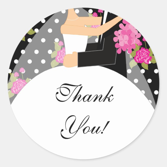 Bride & Groom Thank You Sticker Floral Pink (Front)