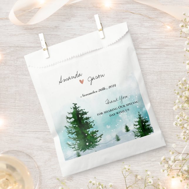 Bride Groom Thank You Winter Morning Wedding Party Favor Bag (Clipped)