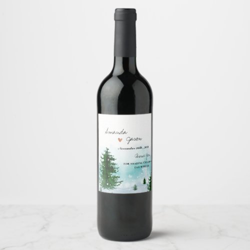 Bride Groom Thank You Winter Morning Wedding Party Wine Label