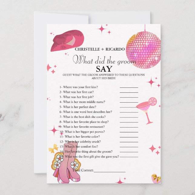  Bride & groom trivia bridal shower game Card (Front)