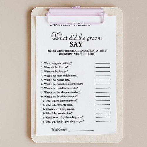 Bride  groom trivia bridal shower game Card