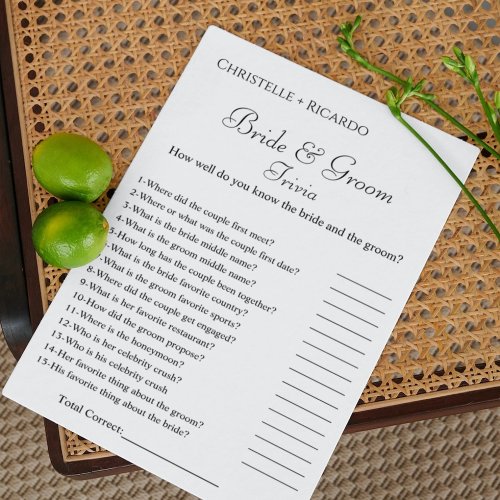 Bride  groom trivia bridal shower game Card