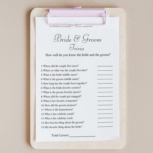  Bride  groom trivia bridal shower game Card