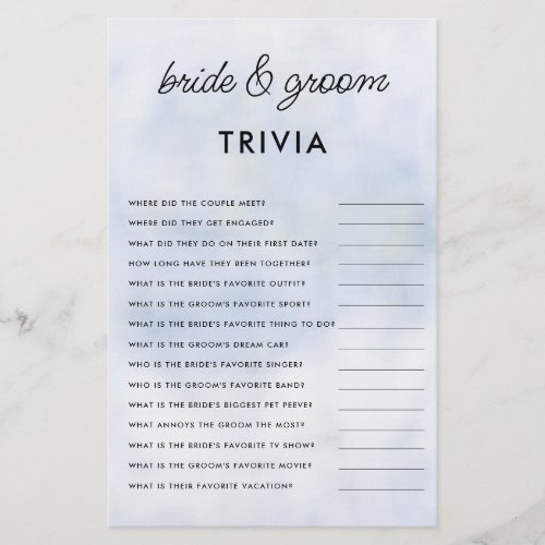 Bride Groom Trivia Cloud 9 Bridal Shower Elegant Flyer