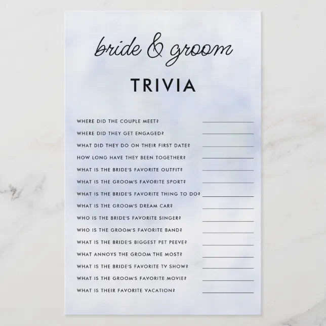 Bride Groom Trivia Cloud 9 Bridal Shower Elegant Flyer | Zazzle