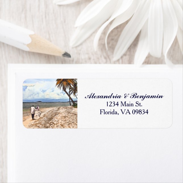 Bride Groom Tropical Beach Watercolor Custom Label (Insitu)