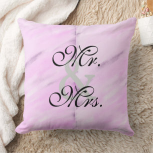 Bride Groom Violet White Watercolor Reversible Throw Pillow
