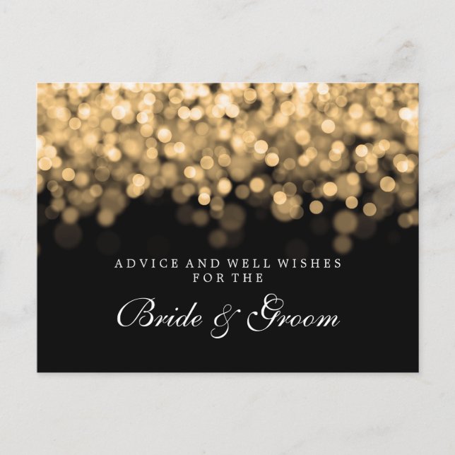 Bride & Groom Wedding Advice Card Gold Lights (Front)