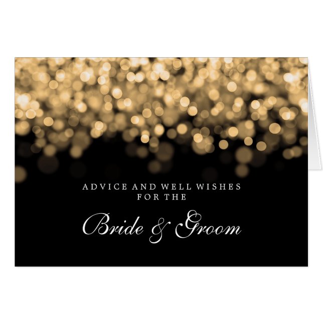 Bride & Groom Wedding Advice Card Gold Lights (Front Horizontal)