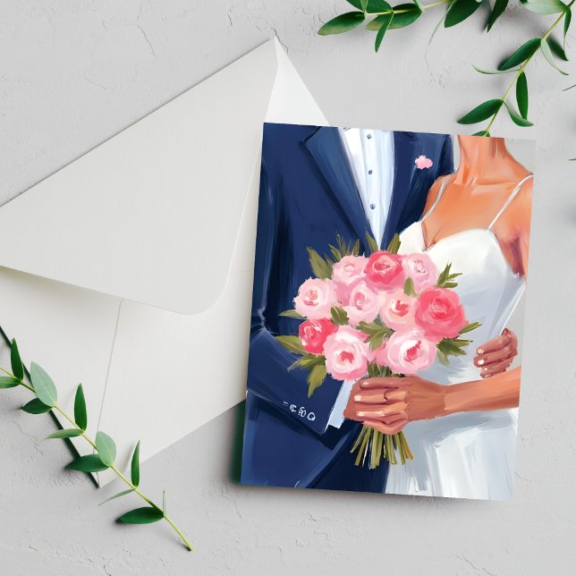 Bride & Groom Wedding Bouquet Watercolor Card (Creator Uploaded)