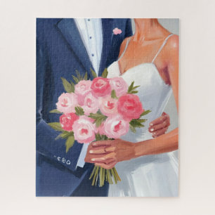 Bride & Groom Wedding Bouquet Watercolor Painted Jigsaw Puzzle
