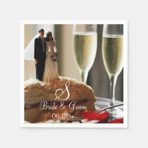 Bride Groom Wedding Cake Custom Name Date Monogram Napkins