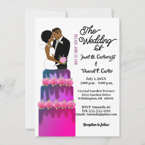 Bride  Groom Wedding Cake Topper African American Invitation