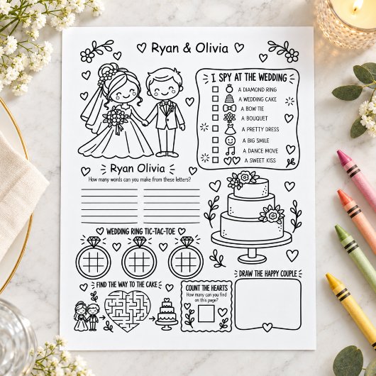 Bride & Groom Wedding Coloring Activity Sheet