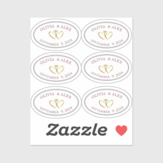 Bride Groom Wedding Date Oval with Border & Heart Sticker