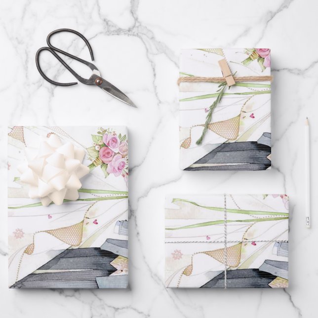 Bride & Groom Wedding Dress  Wrapping Paper Sheets (Front)