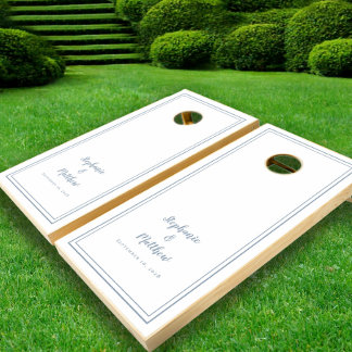 Bride & Groom Wedding Engagement Party Dusty Blue Cornhole Set