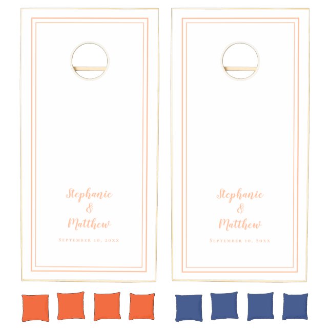 Bride & Groom Wedding Engagement Party Peach White Cornhole Set (Set)