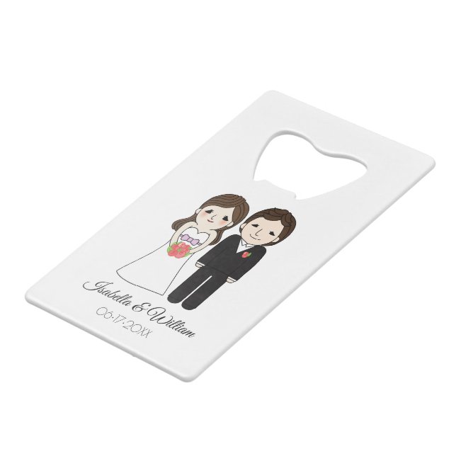 Bride & Groom Wedding Favor Credit Card Bottle Opener (Front Angled)