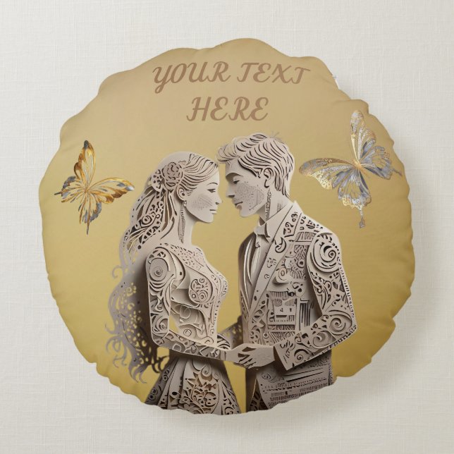Bride & Groom Wedding Gifts Round Pillow (Back)