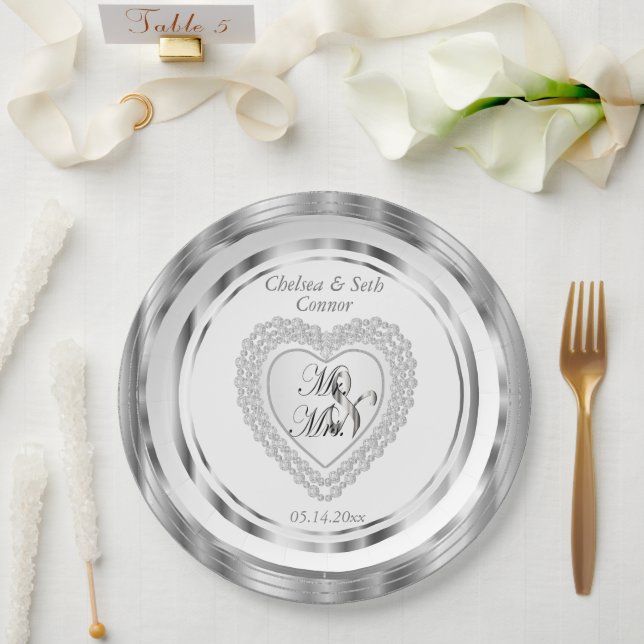 Bride & Groom Wedding Heart  Paper Plates (Wedding)
