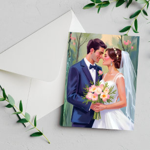 Bride & Groom   Wedding Newlyweds Watercolor Card