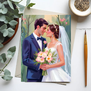Bride & Groom   Wedding Newlyweds Watercolor Postcard