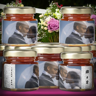 Bride Groom Wedding Photo Thank You Monogram Honey Jar Favors