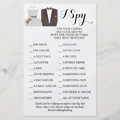 Bride  Groom Wedding Reception I Spy Game Card Flyer