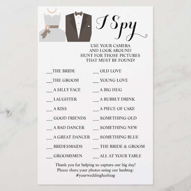 Bride & Groom Wedding Reception I Spy Game Card Flyer (Front)