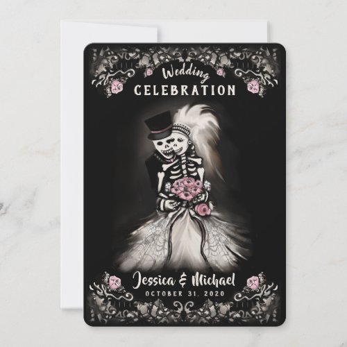 Bride Groom Wedding Skeletons Cemetery Love Invite