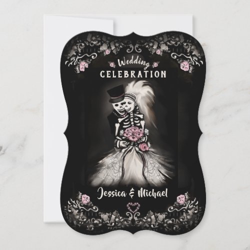 Bride Groom Wedding Skeletons Cemetery Love Invite