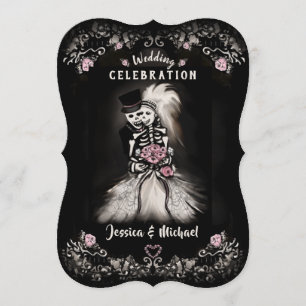 Bride Groom Wedding Skeletons Cemetery Love Invite