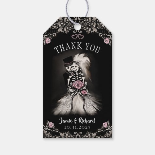 Bride Groom Wedding Skeletons Thank You Gift Tag