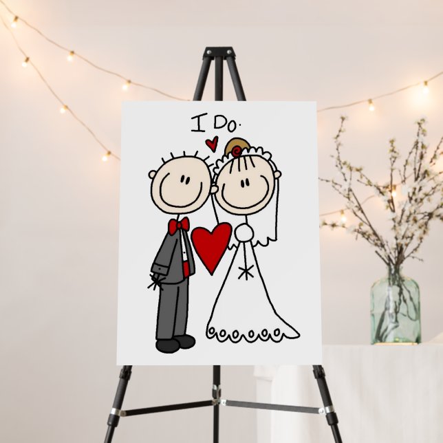 Bride & Groom Wedding Stick Figures I Do Foam Board (In Situ (Stand))