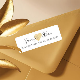 Bride + Groom Wedding Stylish Gold Love Heart Label