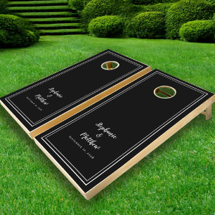 Bride & Groom Weddings Engagement Black White Fun Cornhole Set