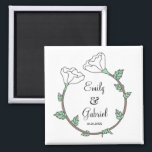 Bride Groom White Floral Wedding Ring Newlyweds  Magnet<br><div class="desc">A modern bride and groom newlyweds gift magnet with a unique floral in the shape of a wedding ring. Gift the bride ands groom a unique floral ring wedding magnet. A memento to save forever. White floral greenery leaves. You may also gift to family and friends.</div>