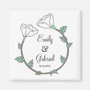 Bride Groom White Floral Wedding Ring Newlyweds Magnet