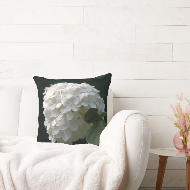 Bride & Groom White Hydrangea Reversible Throw Pillow (Couch)