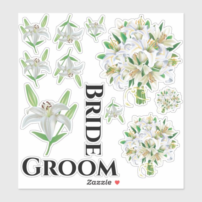 Bride Groom White Lily Stickers (Sheet)