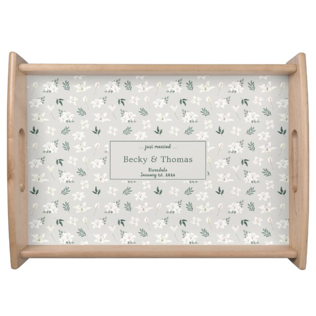 Bride & Groom White Lily Wedding Party Serving Tray (Front)