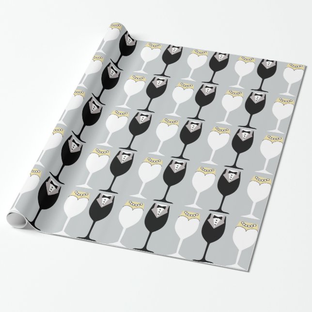Bride & Groom Wineglasses Wrapping Paper (Unrolled)
