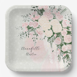 Bride Grooms Blush bow Wisteria Cascade Bouquet Paper Plates