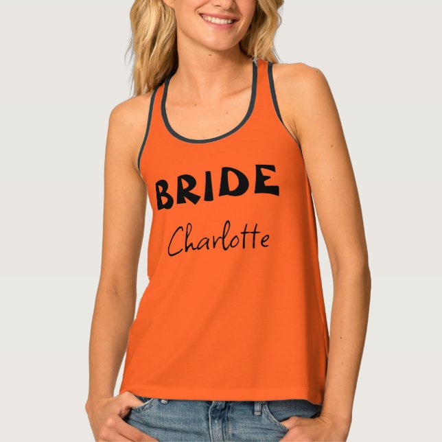 Bride Halloween Party Orange And Black Name Tank Top (Front)