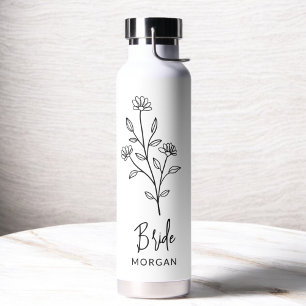 Bride Hand Scripted Name Floral Bachelorette Water Bottle